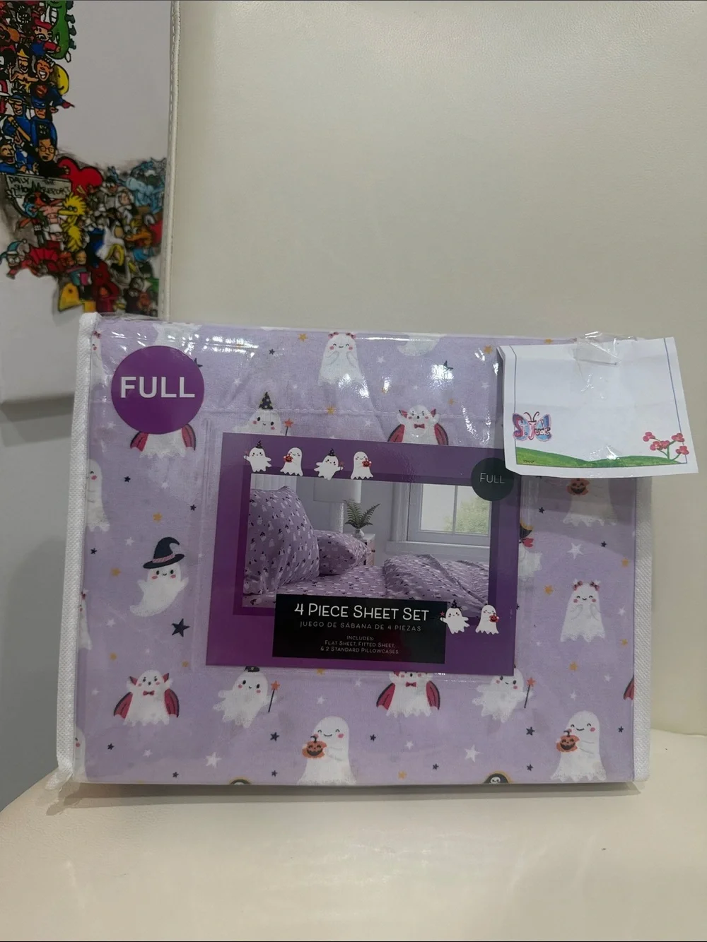 Halloween Purple/White/Black Cute Ghost Print FULL Sheet Set
